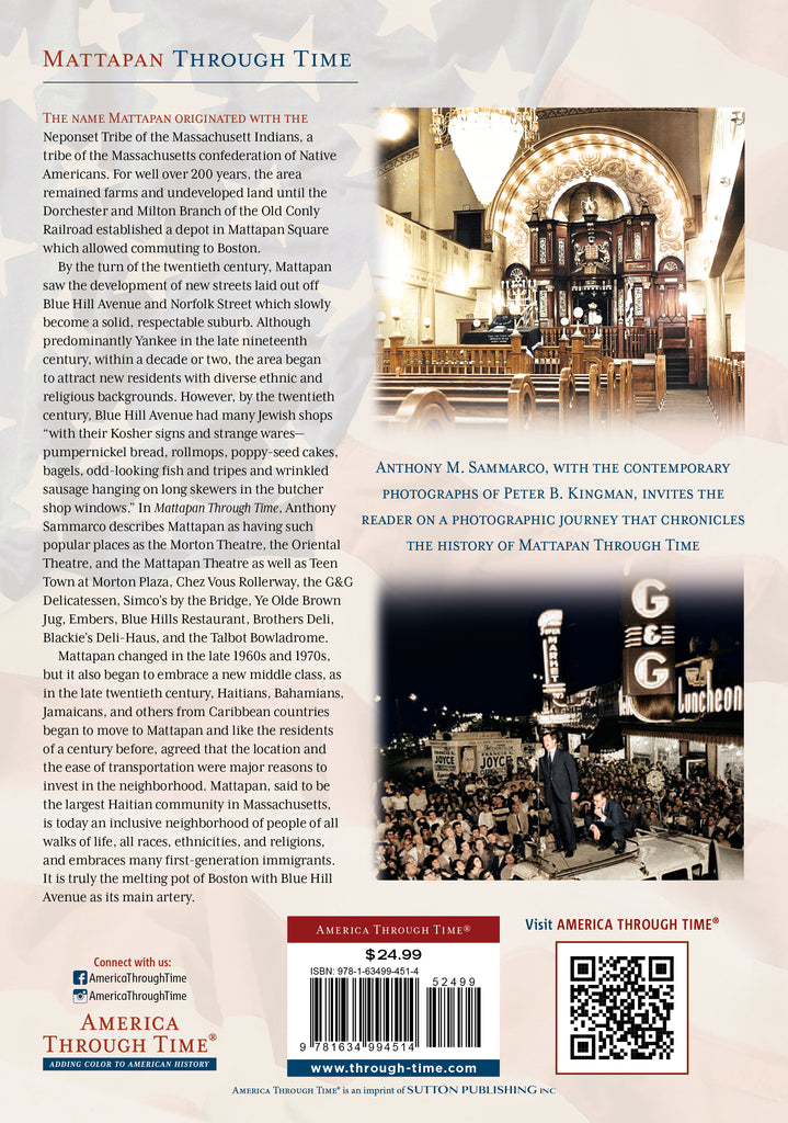 Bookback of 'Mattapan Through Time' with text and images of Mattapan's history.