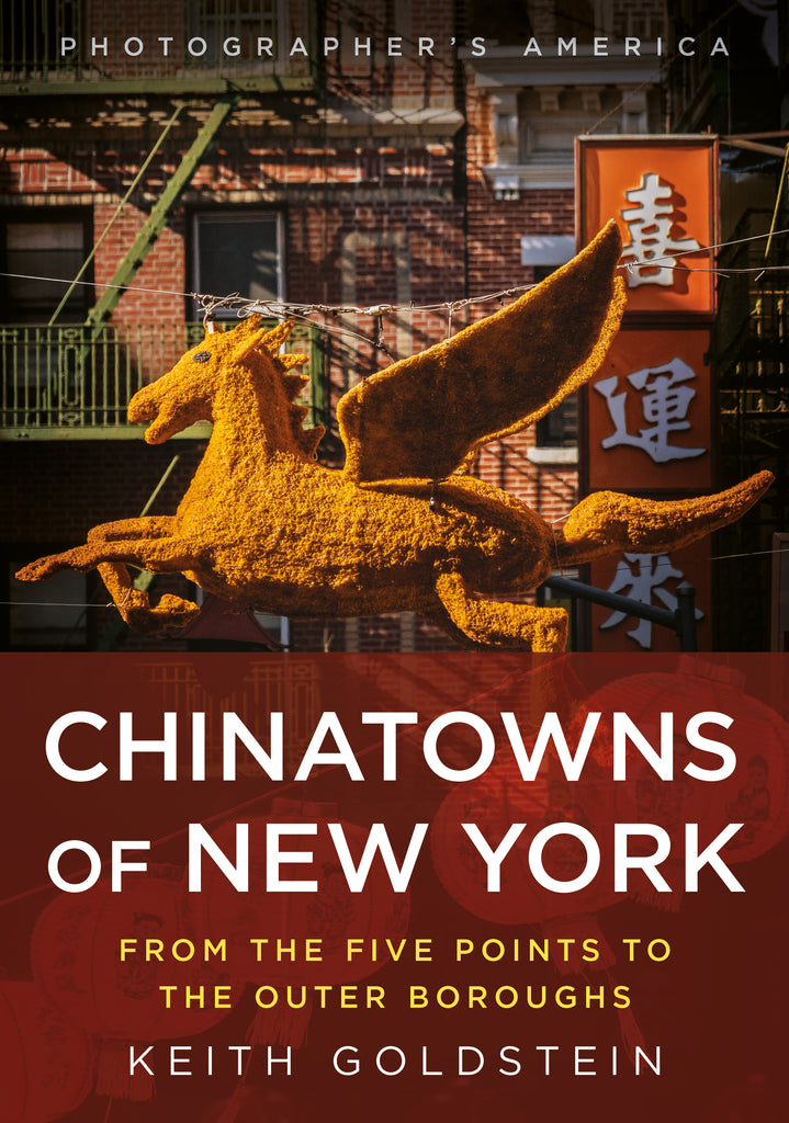 Book cover of 'Chinatowns of New York' with a dragon sculpture and Chinese characters.