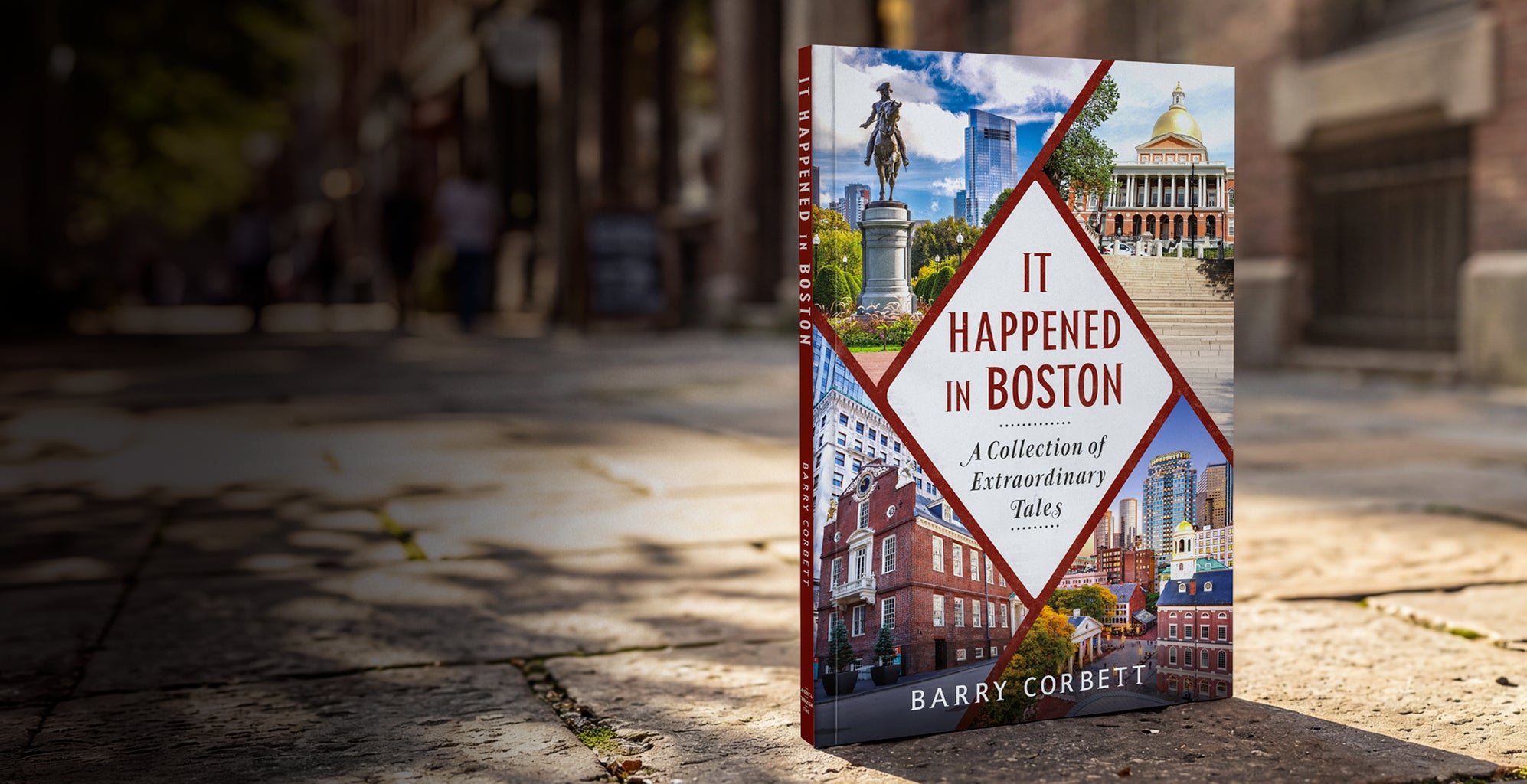 Book titled 'It Happened in Boston' by Barry Corbett on a street background